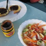 vegemite crumpets and raw salad