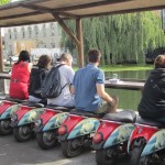 bike seats by the canal